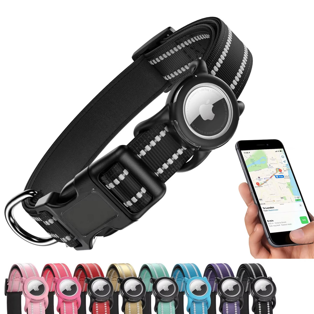 Collar Reflejante para Perro con Funda para AirTag – Ajustable e Impermeable