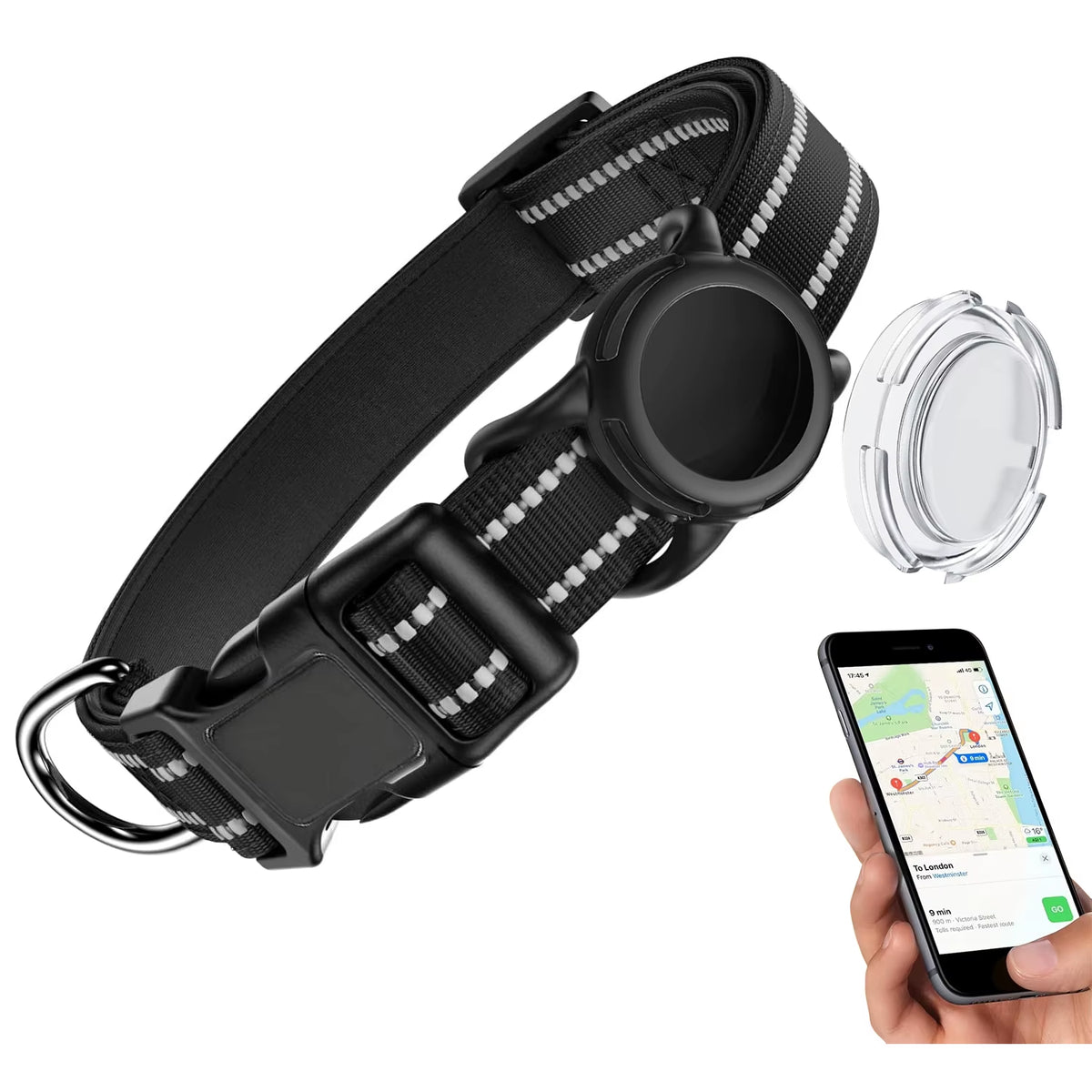 Collar Reflejante para Perro con Funda para AirTag – Ajustable e Impermeable