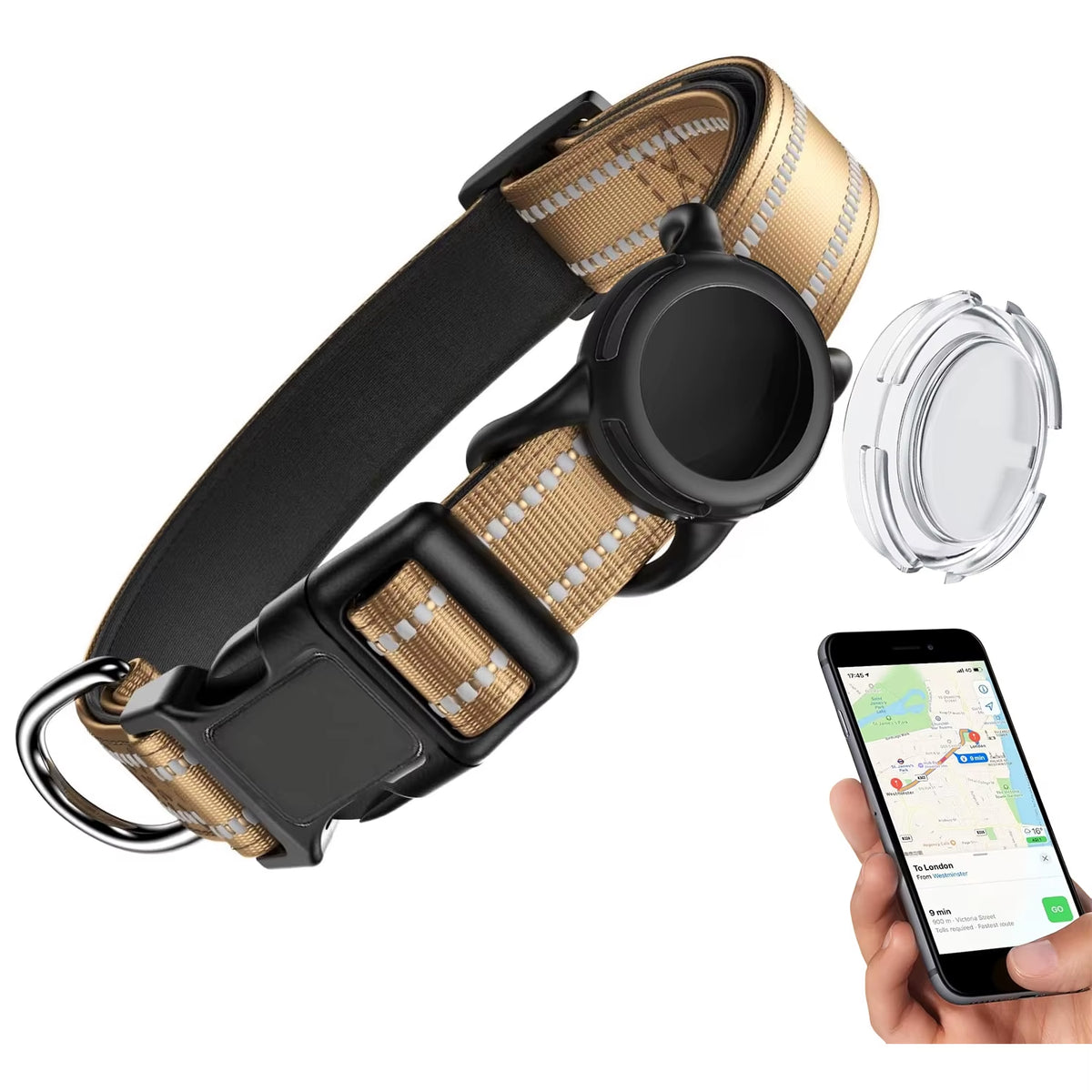 Collar Reflejante para Perro con Funda para AirTag – Ajustable e Impermeable