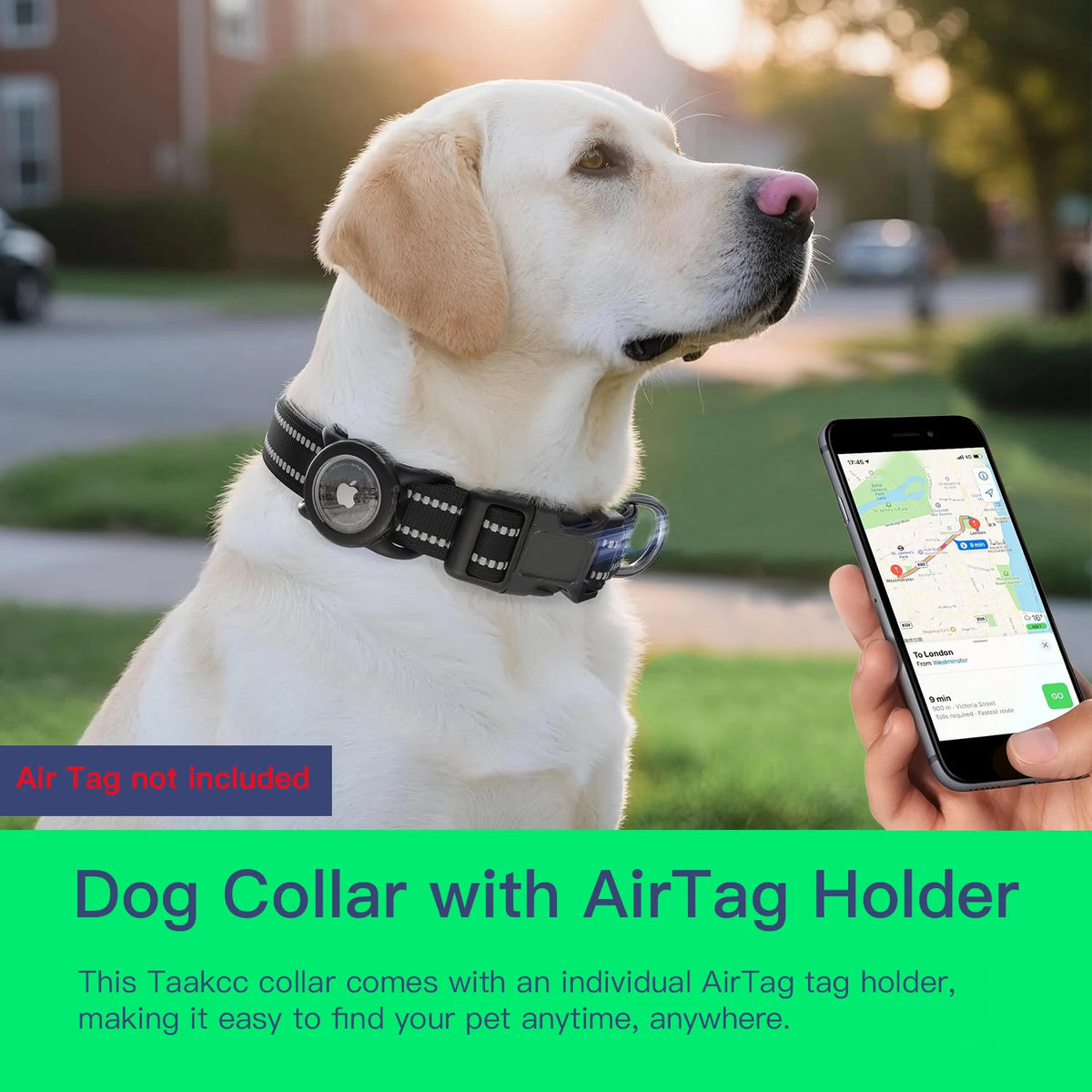 Collar Reflejante para Perro con Funda para AirTag – Ajustable e Impermeable