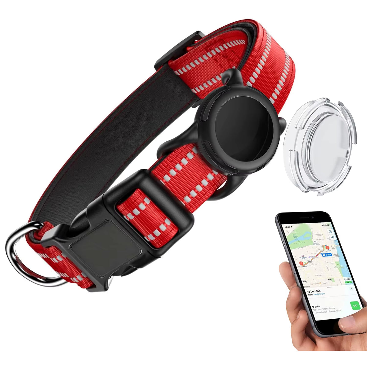 Collar Reflejante para Perro con Funda para AirTag – Ajustable e Impermeable