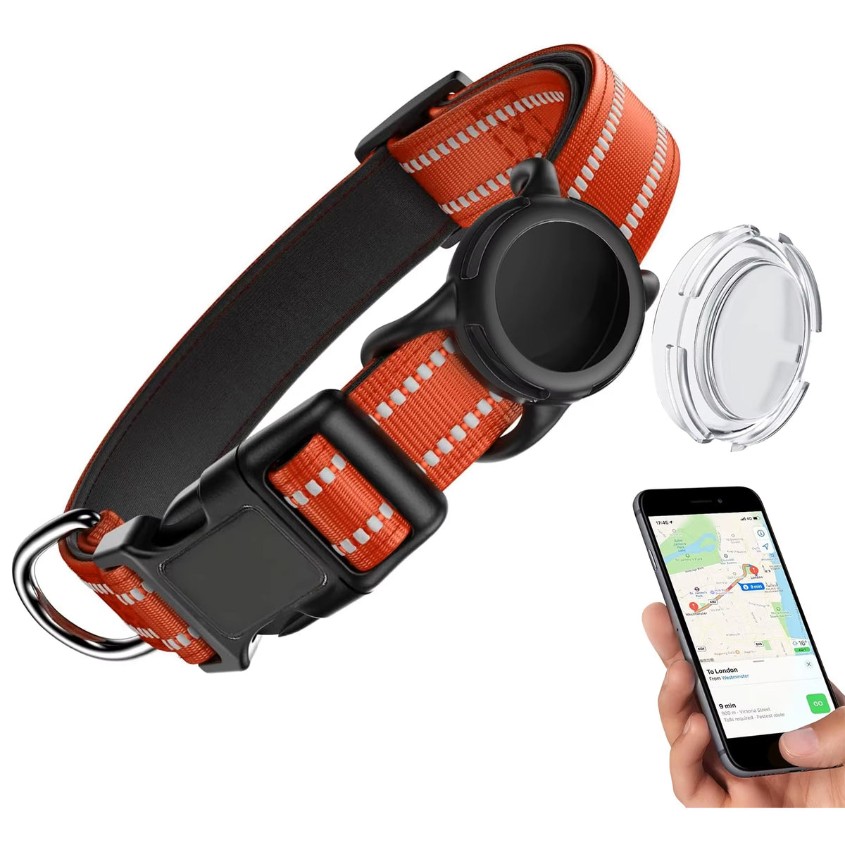 Collar Reflejante para Perro con Funda para AirTag – Ajustable e Impermeable
