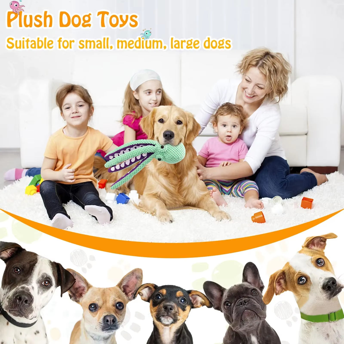 Pulpo de Peluche con Sonido para Perro – Juguete Interactivo Resistente