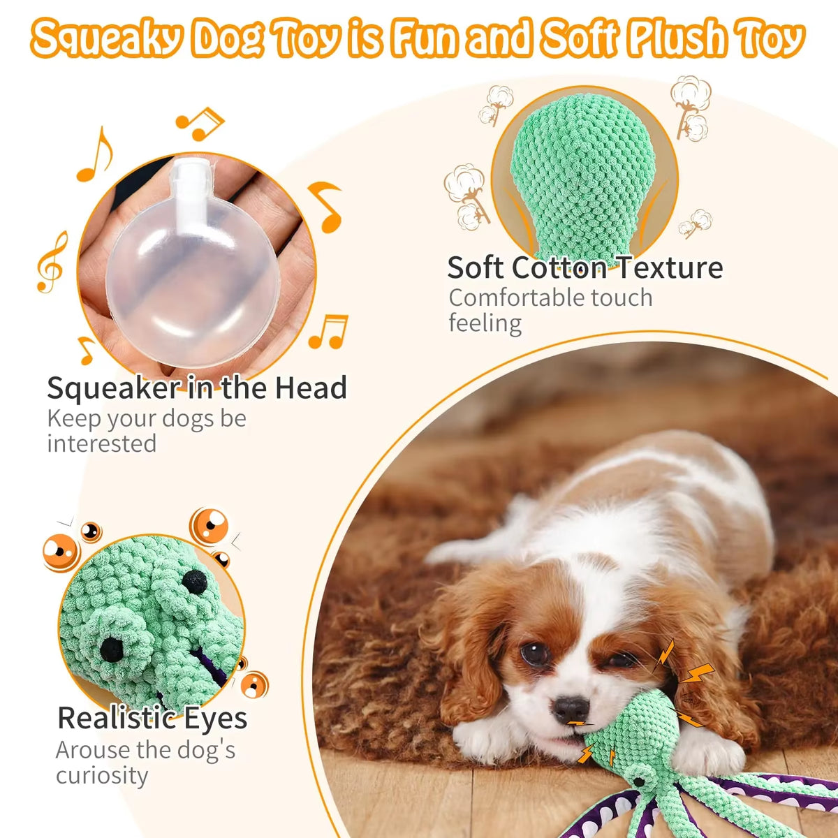 Pulpo de Peluche con Sonido para Perro – Juguete Interactivo Resistente