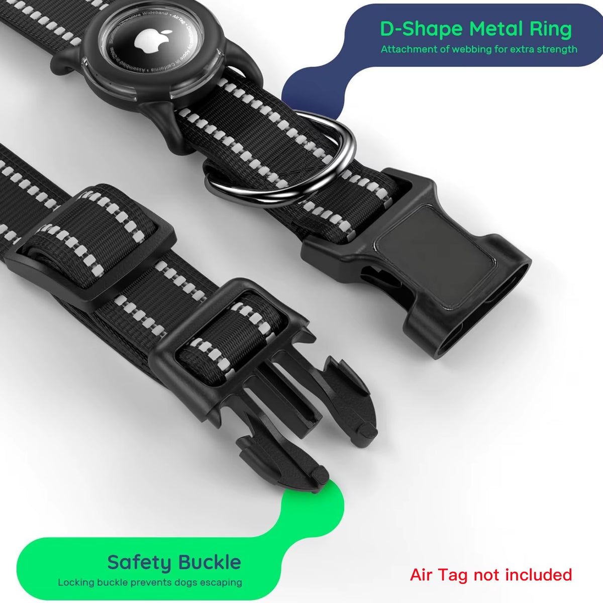 Collar Reflejante para Perro con Funda para AirTag – Ajustable e Impermeable