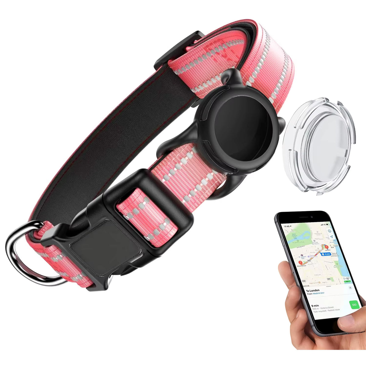 Collar Reflejante para Perro con Funda para AirTag – Ajustable e Impermeable