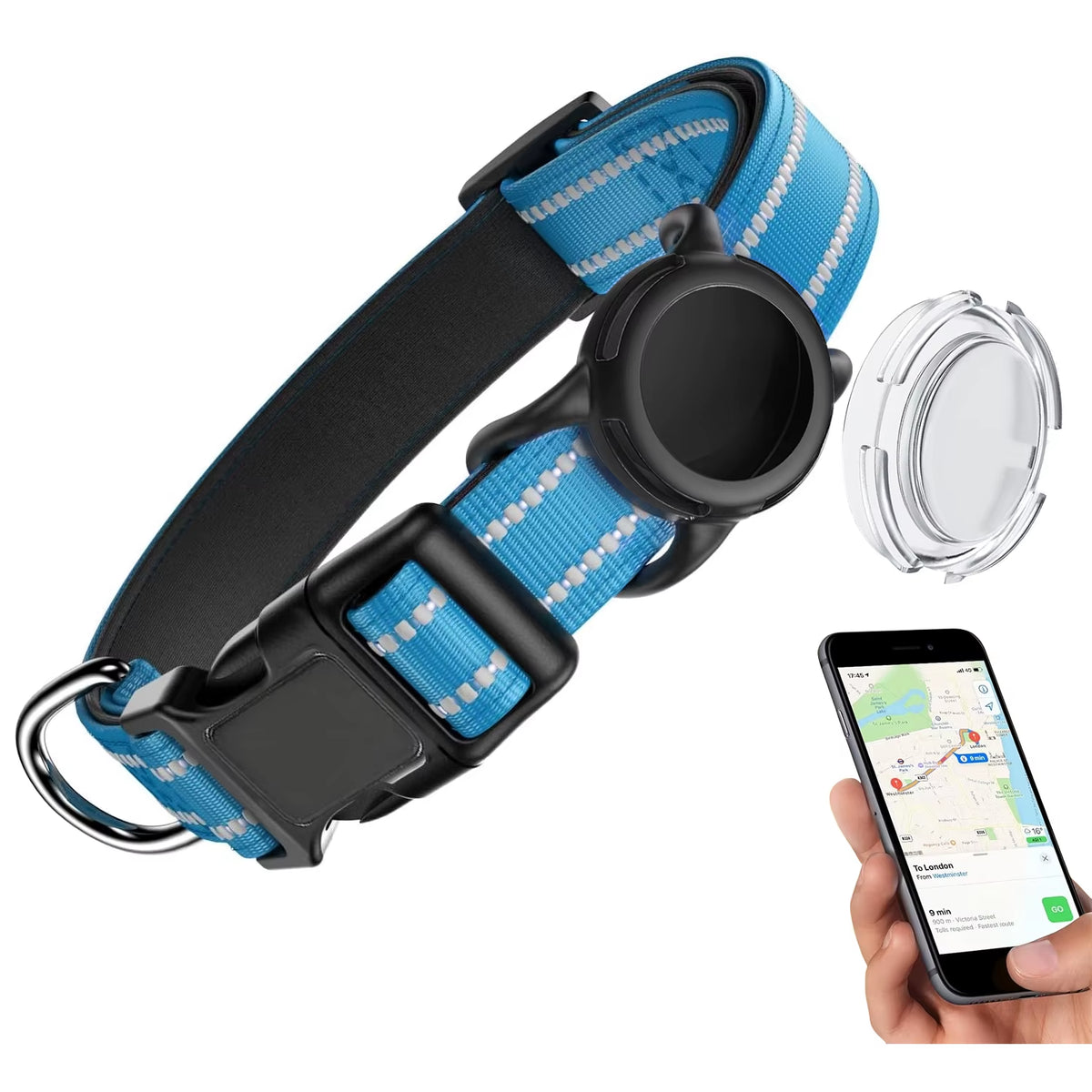 Collar Reflejante para Perro con Funda para AirTag – Ajustable e Impermeable