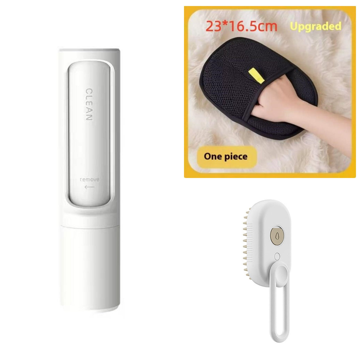 Cepillo de vapor para perro y gato – modelo Blanco + rodillo y guante