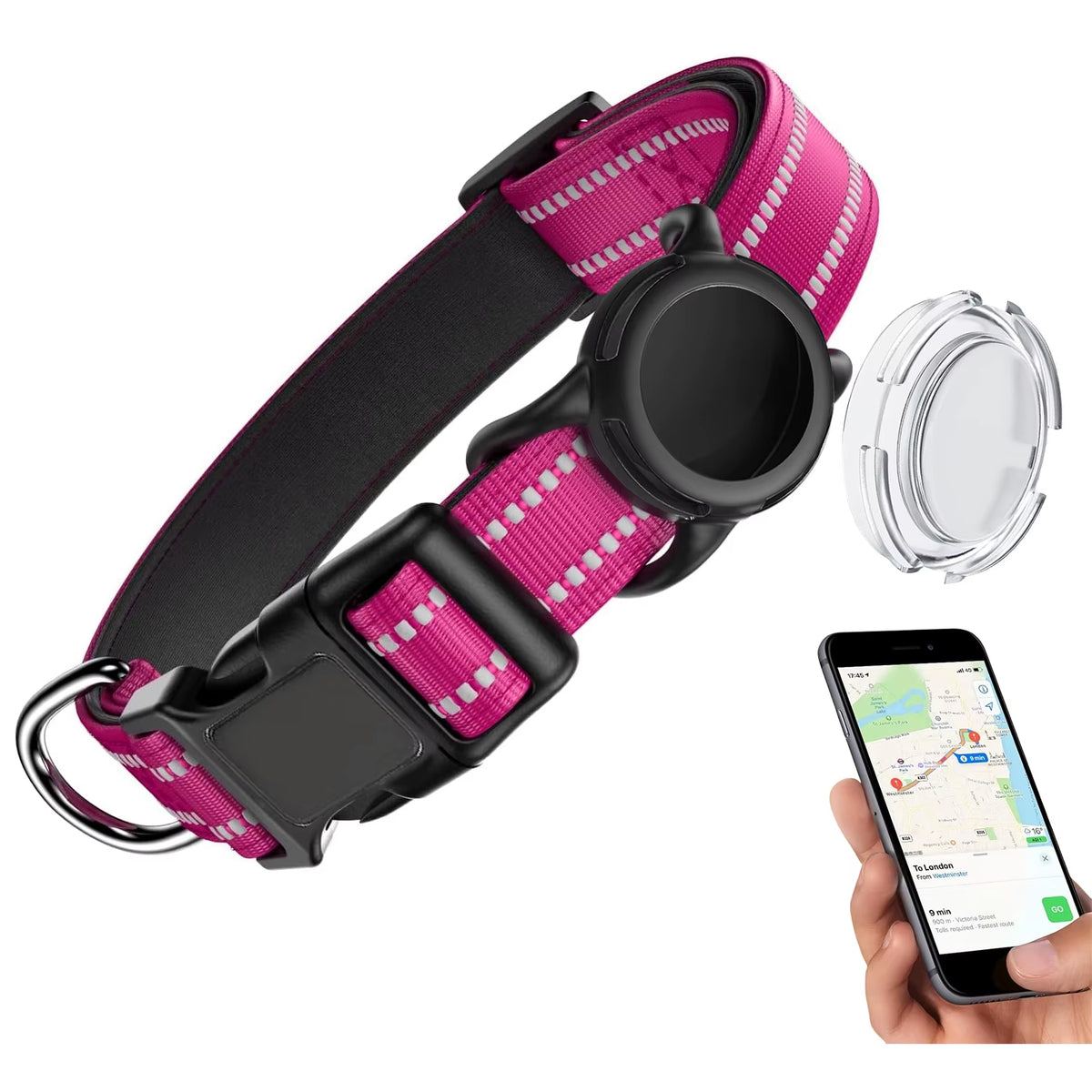 Collar Reflejante para Perro con Funda para AirTag – Ajustable e Impermeable