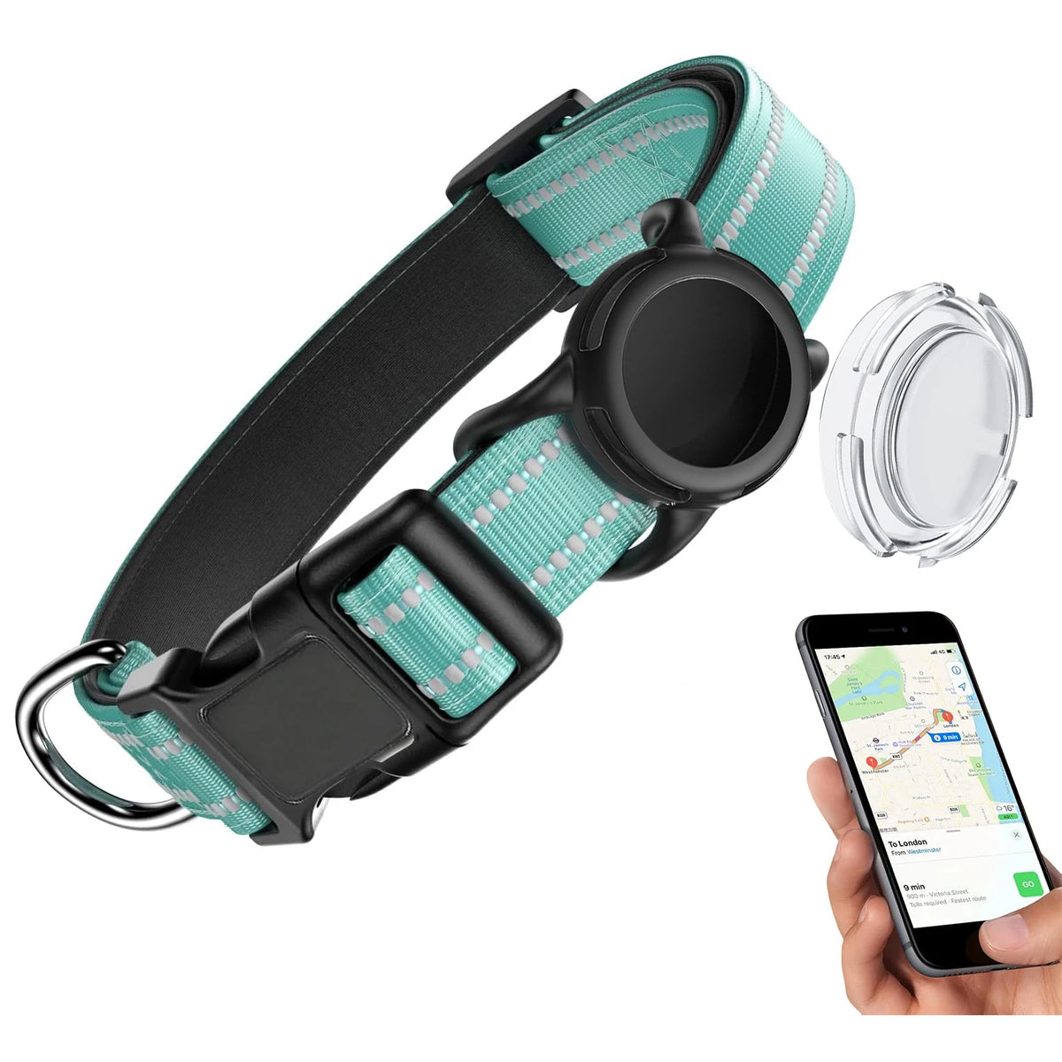 Collar Reflejante para Perro con Funda para AirTag – Ajustable e Impermeable